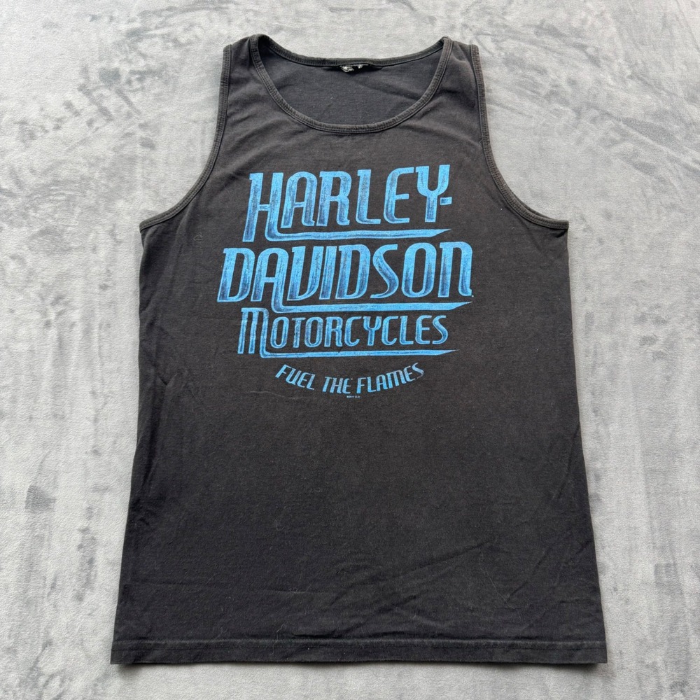 Harley-Davidson Orlando Florida Tank Top Mens Large Black Blue Fuel The Flames